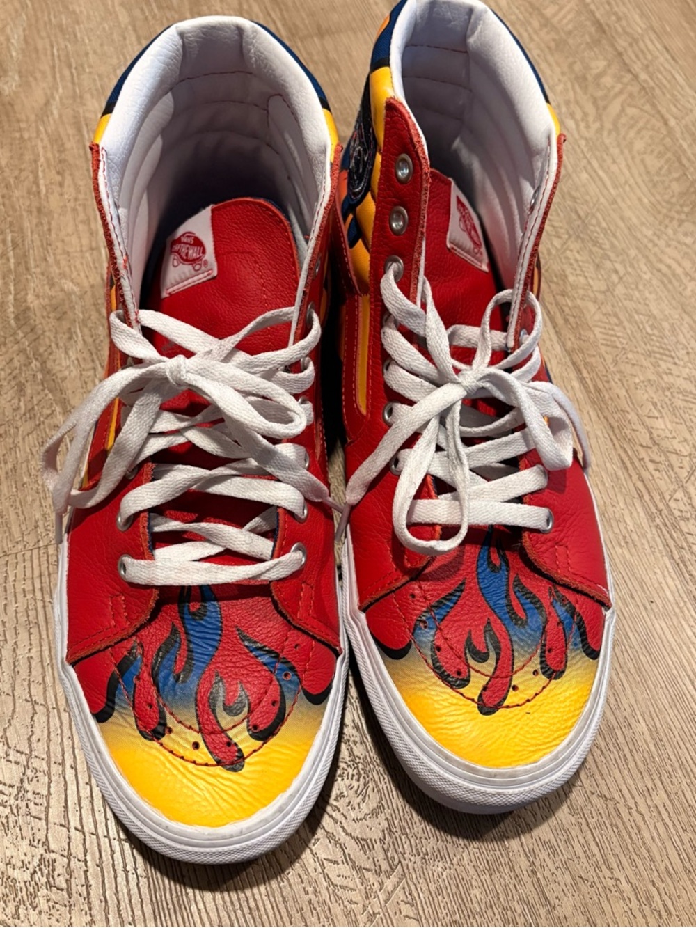 VANS Sk8-Hi Racer Sneakers Men’s 9.5 Women's 11 Red True Blue Leather Flame